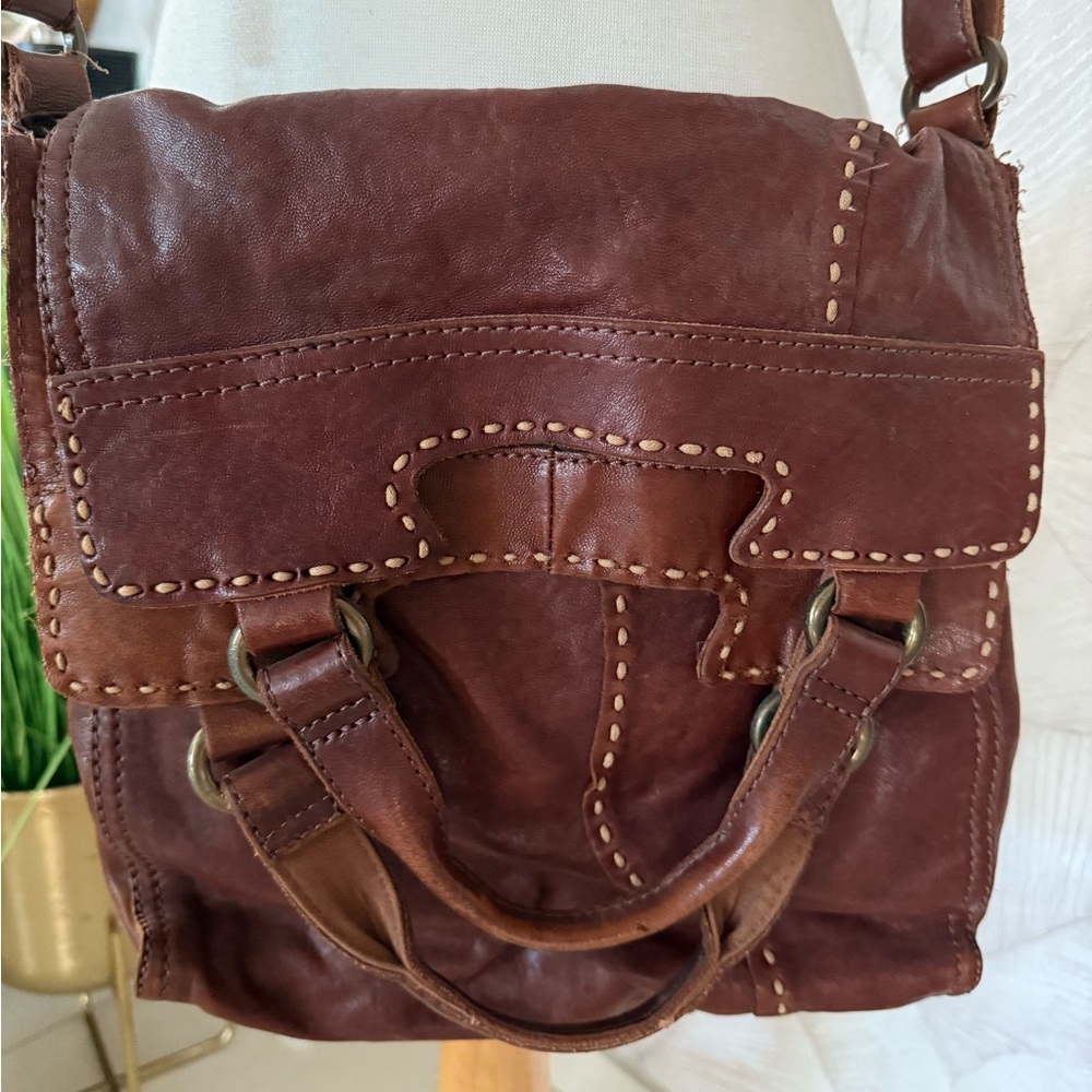 Lucky Brand Brown Leather Crossbody Messenger Bag – Boho Y2K Vintage Style